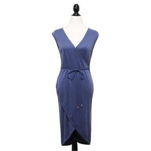 Soft Dusty Blue Faux Wrap Dress